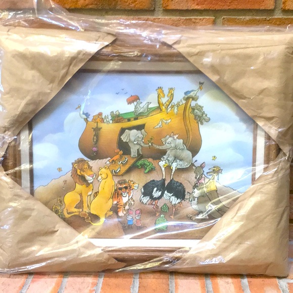 Noah’s Ark Canvas Painting Wood Frame Nursery Kids Room Wall Art - Picture 2 of 16